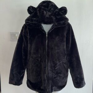 NWT ULTRA PLUSH Black Bear Ear Hooded Zip-Up Jacket